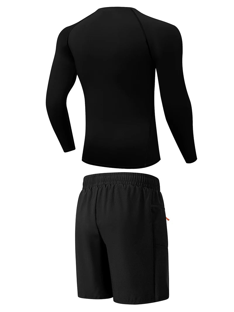 Men's Long Sleeve Rash Guard with Swim Bottom Options