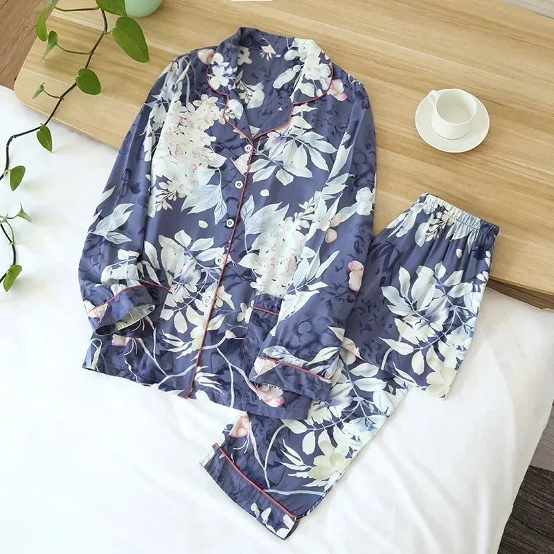 Women's Printed Button Front Pajama Set with Top and Pants
