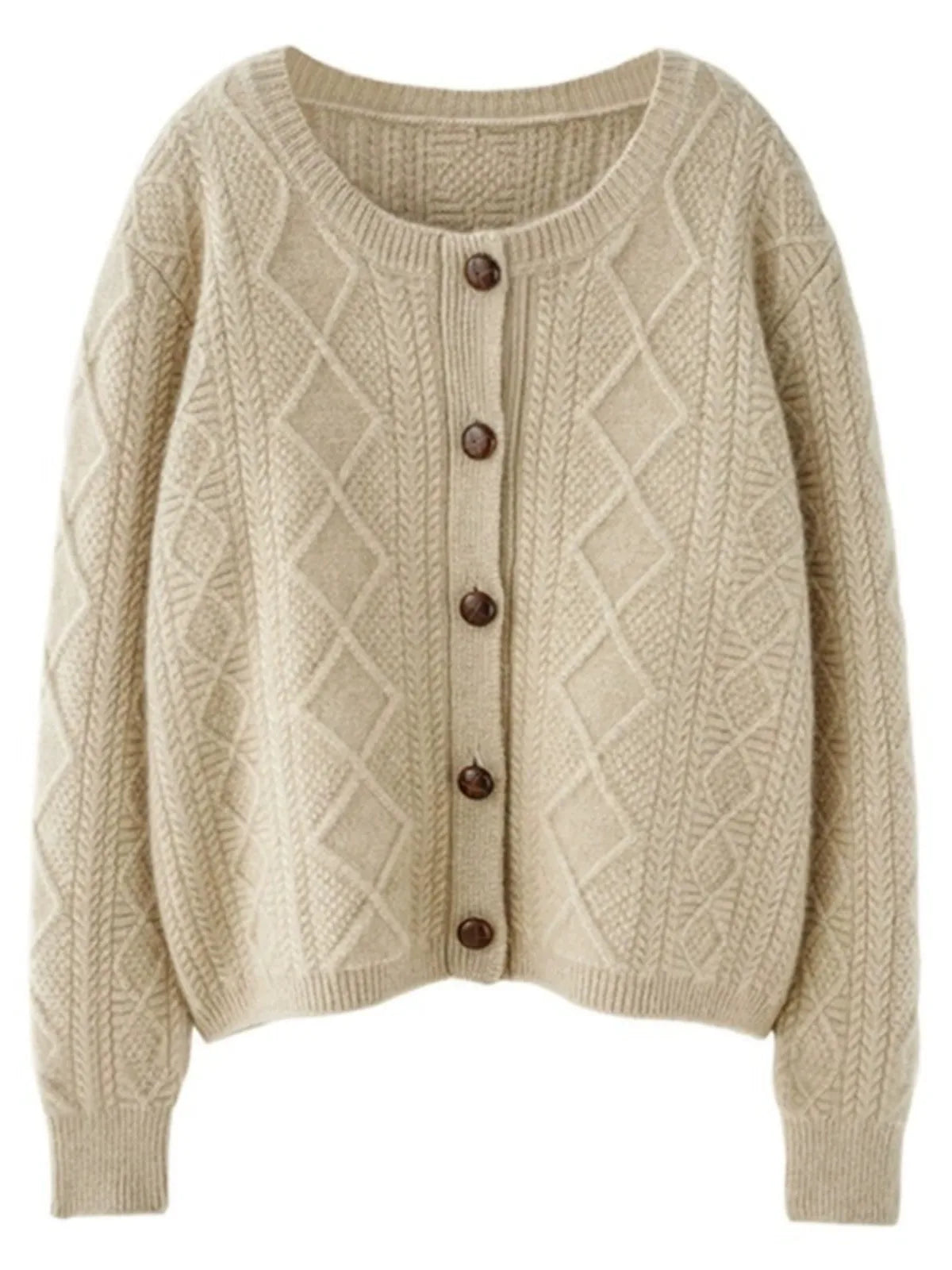 new autumn and winter cashmere twisted floral women's round neck cardigan sweater loose 100%wool