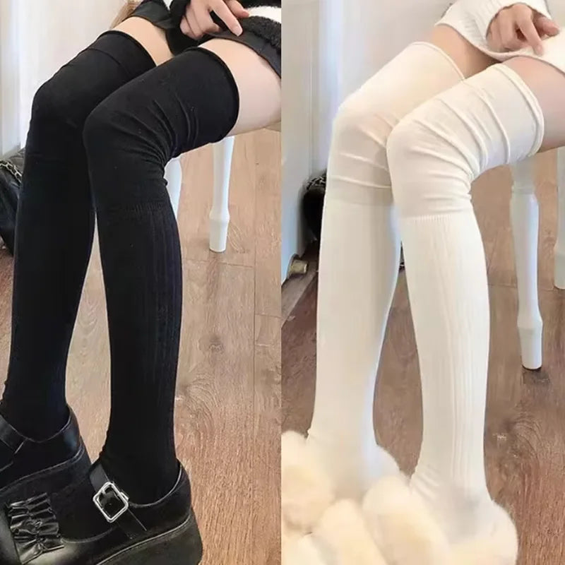 Solid Ribbed Long Socks with Over Knee Styling