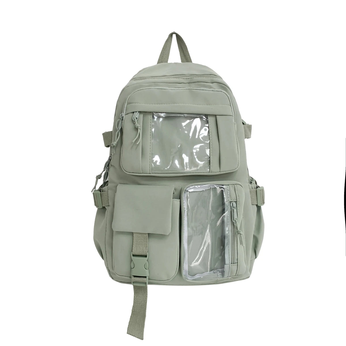 Student Backpack with Transparent Display Pockets and Multiple Front Storage Sections