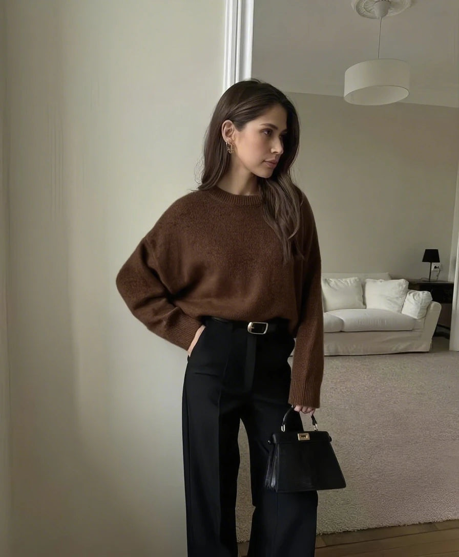 Women's Loose Crew Neck Chunky Knit Sweater Casual Knit Layer