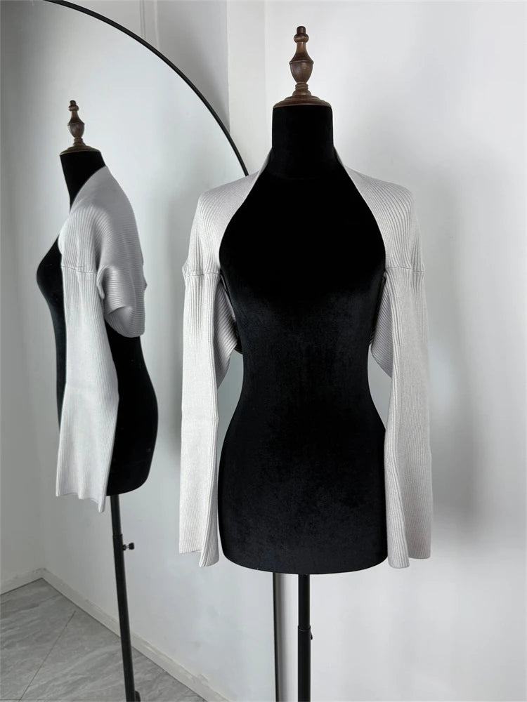 Women's Ribbed Polyester Blend Halter Tank and Long Sleeve Bolero with Separate Options