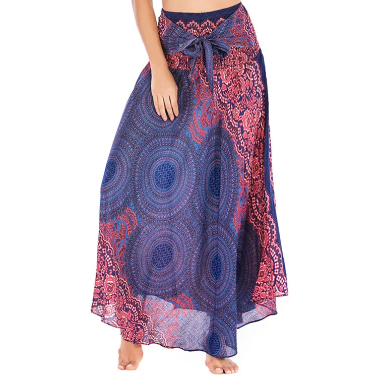 Women's Printed Nylon Harem Pants with Smocked Waist and Convertible Styling