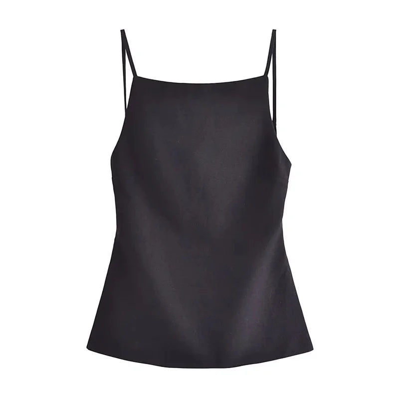 Women's Solid Polyester Camisole with Thin Straps and a Straight Neckline