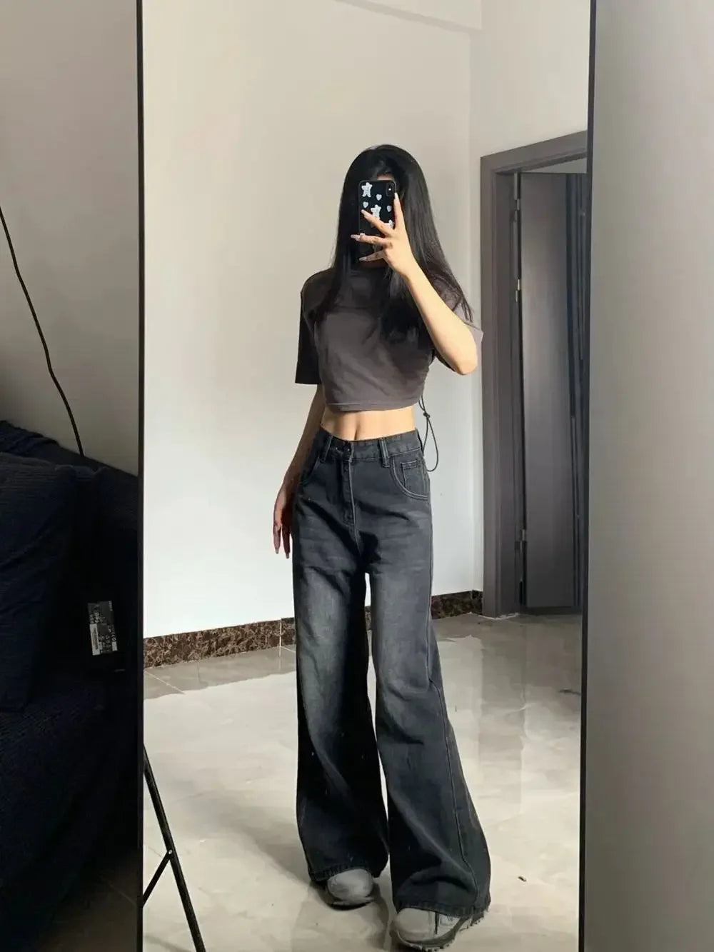 Women's Black Wide Flared Leg Denim Jeans For Everyday Outfits