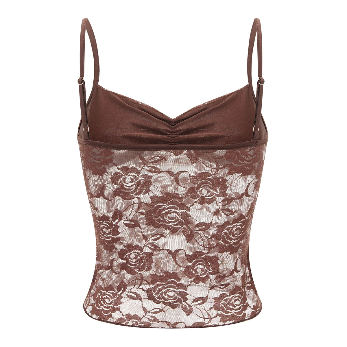 Women's Ruched Front Polyester Blend Lace Camisole with Thin Shoulder Straps