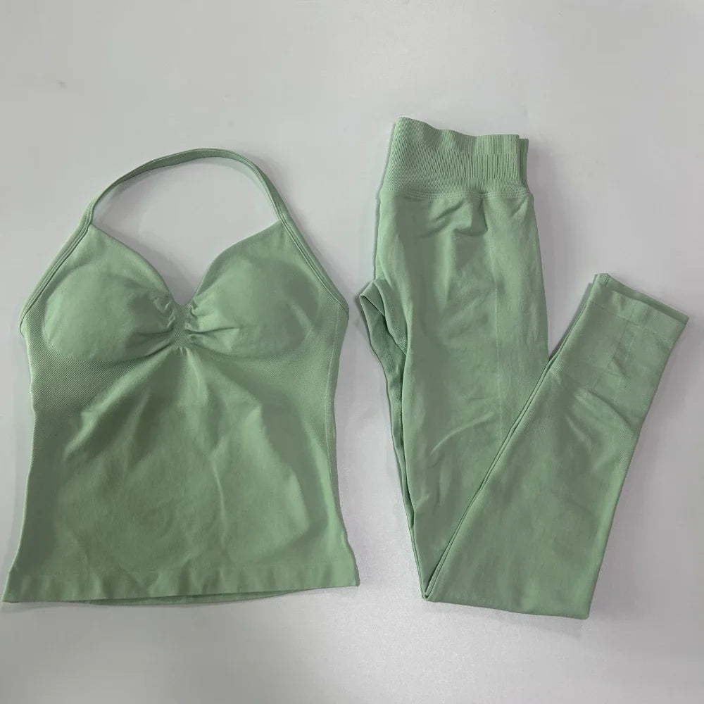 Women's Thin Strap Tank And Leggings Yoga Set