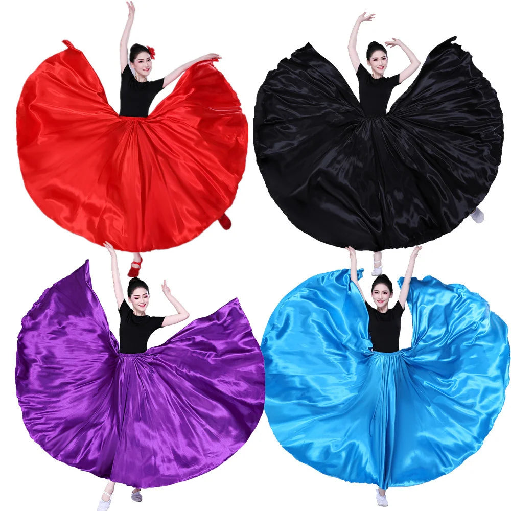 Women's Long Satin-Look Swing Dance Skirt with Length and Style Options