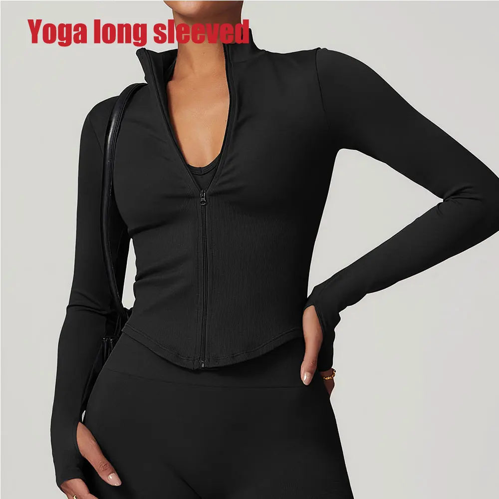 Women's Cropped Stand Collar Zip Front Jacket For Workout Outfits