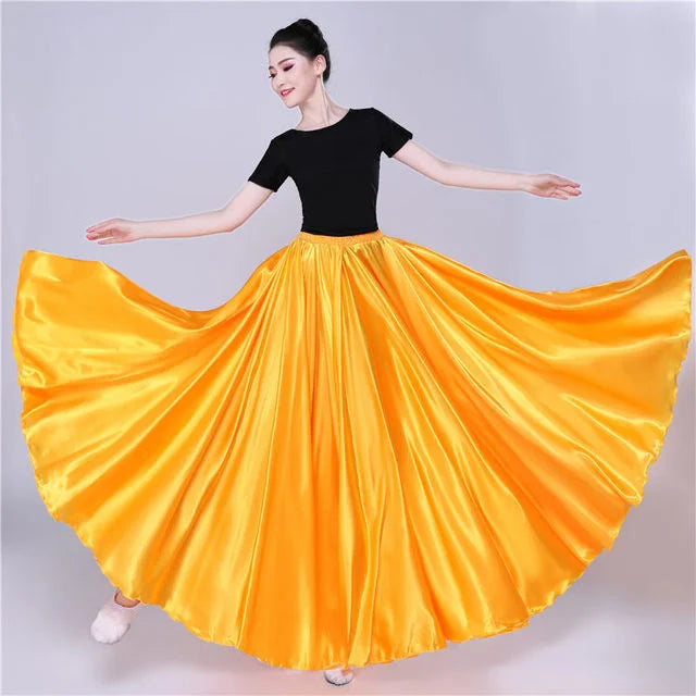 Women's Long Satin-Look Swing Dance Skirt with Length and Style Options