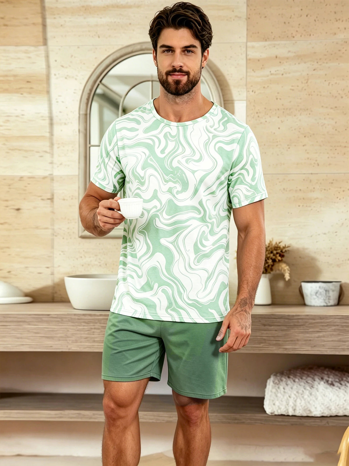 Men's Short Sleeve Pocket Top and Shorts Pajama Set