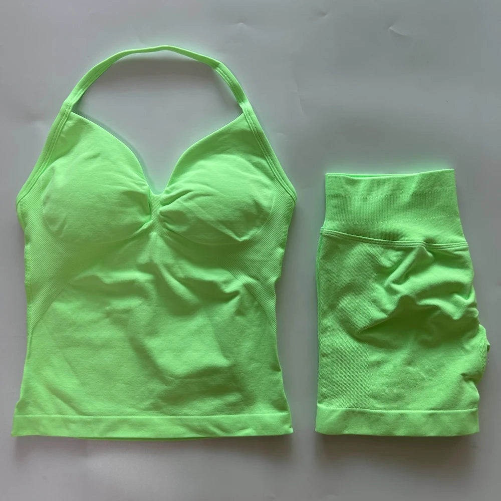 Women's Halter Tank And Shorts Yoga Set For Workout Outfits