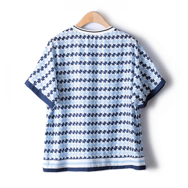 Summer Houndstooth Raglan Sleeves Thin Chiffon Shirt Women's Stitching Kawaii Oversized T-shirt