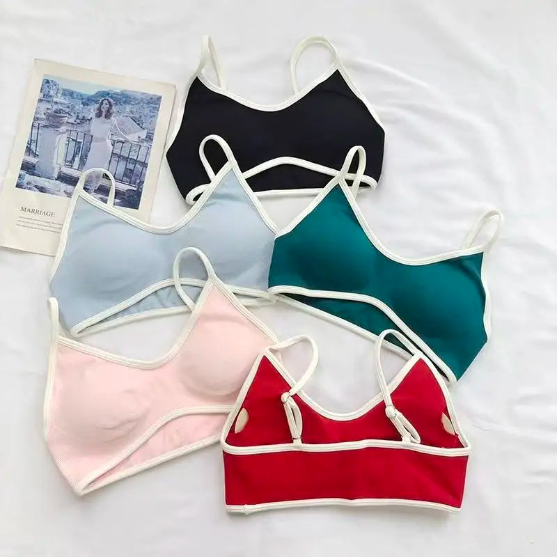 Women's Contrast Trim Thin Strap Sports Bra