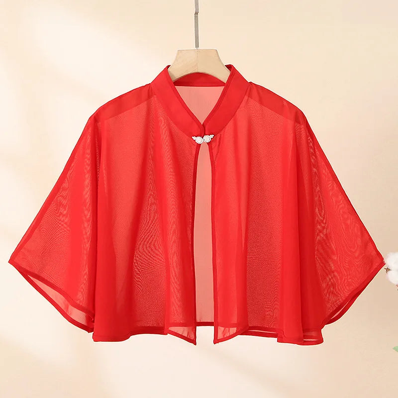 Clasp Front Chiffon Capelet for Layering over Dresses and Tops