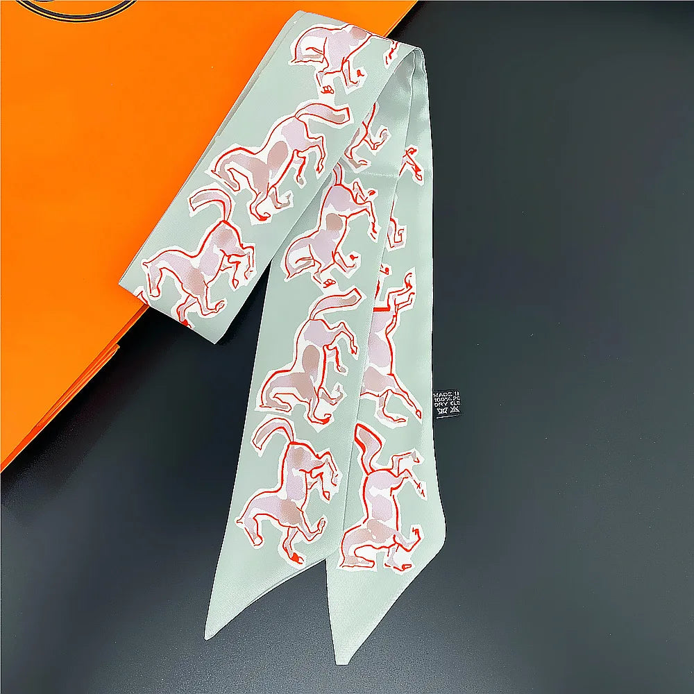 Horse Motif Skinny Scarf with Decorative Printed Patterns