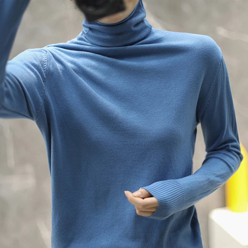 Women's Fitted Roll Neck Long Sleeve Sweater Casual Knit Layer