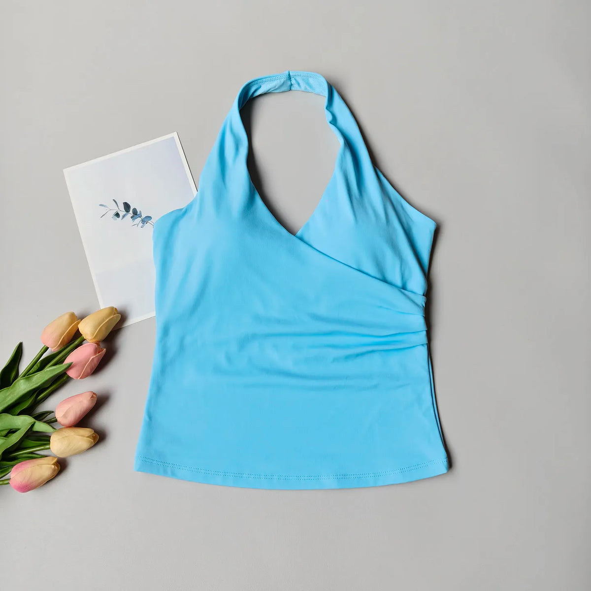 Women's Ruched Halter Neck Cropped Tank Top