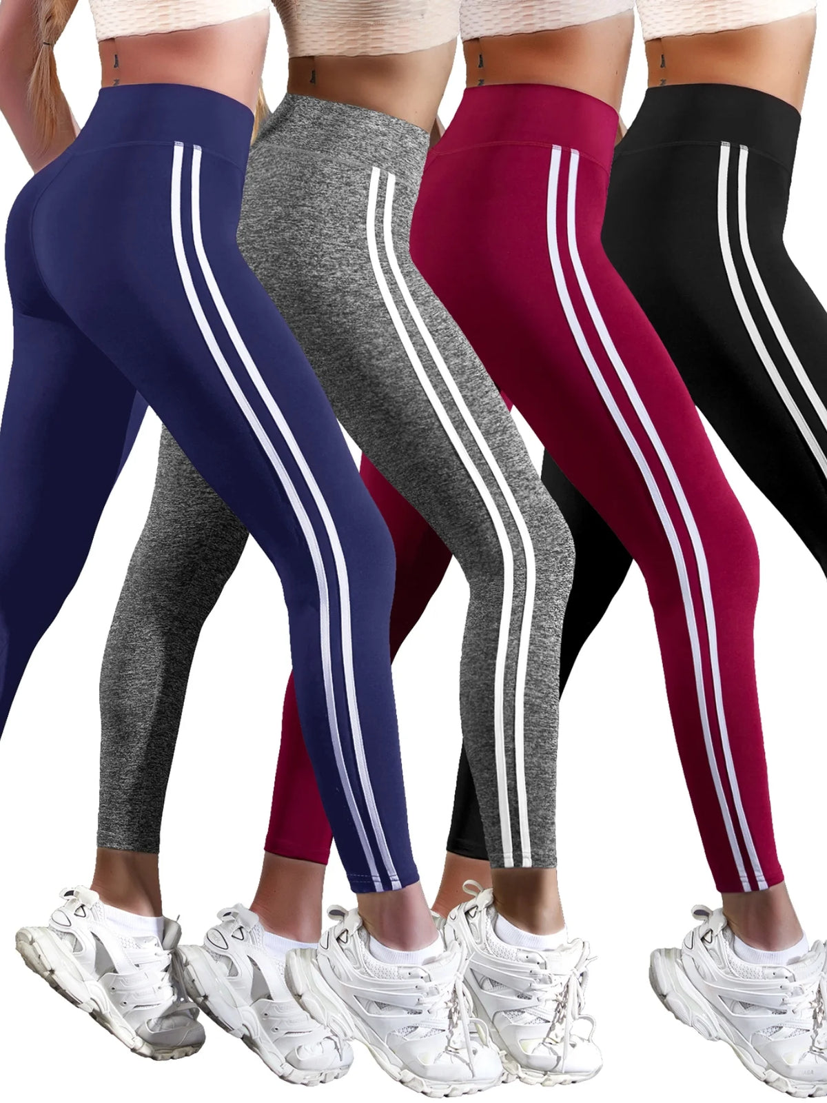 Women's Striped Full Length Leggings For Workout Outfits