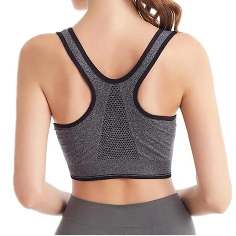 Women's Front Zip Cross Back Sports Bra