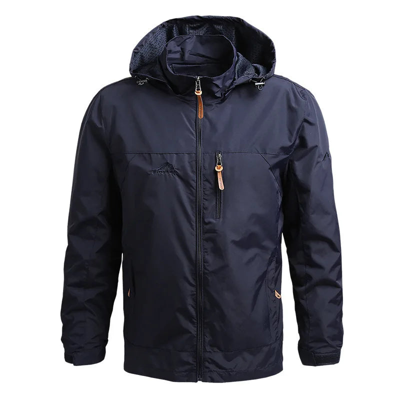 Men's Hooded Outdoor Zip-Front Windbreaker