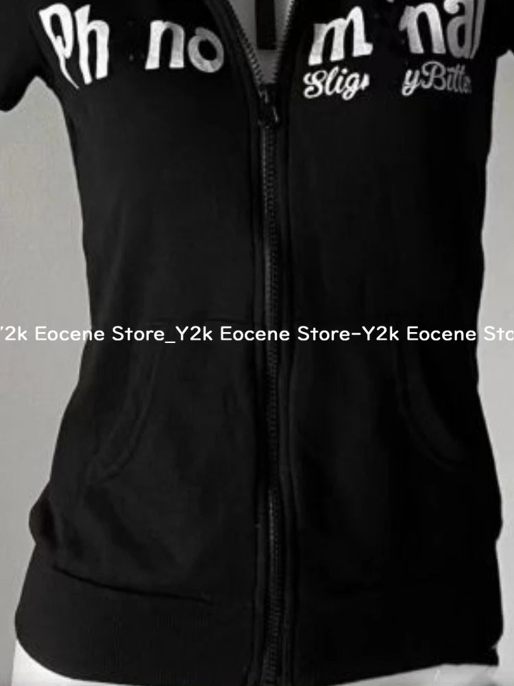 Hooded Short Sleeve Full Zip Casual Top for Layering