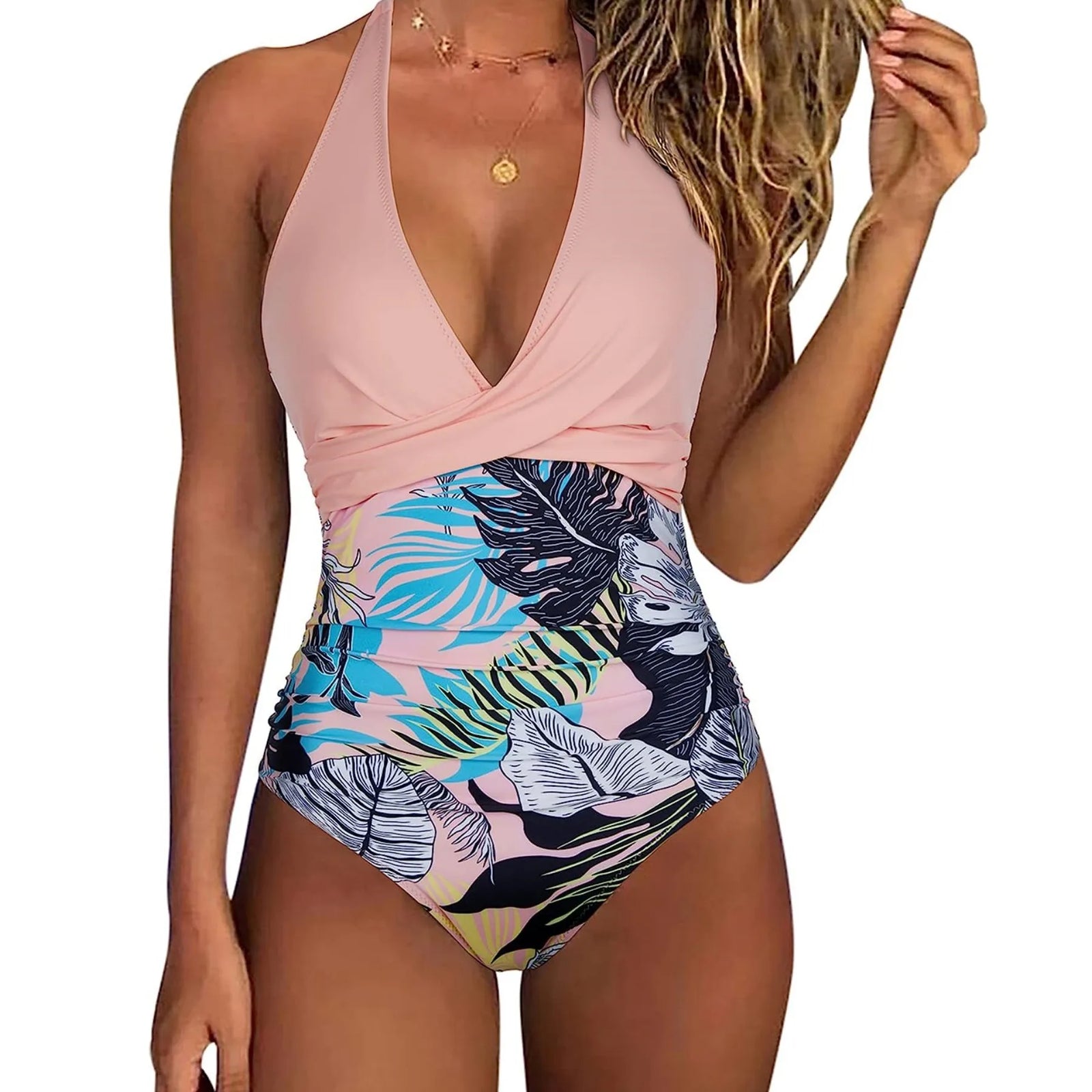 Pleated Leopard Print One-Piece Swimsuit