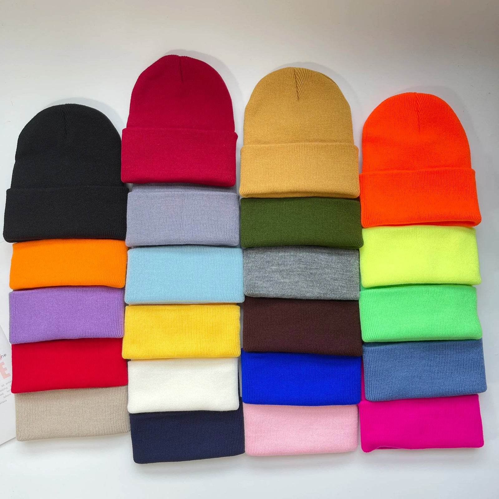 Solid Knit Beanie with Folded Cuff and Color Choices