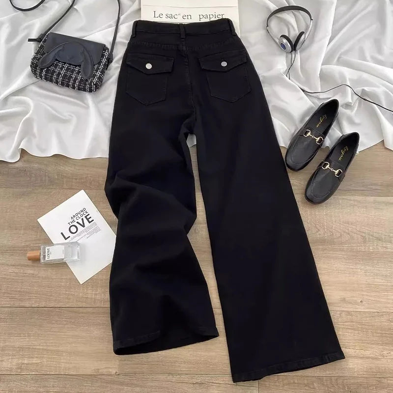 Women's Dark High Waist Wide Leg Denim Jeans