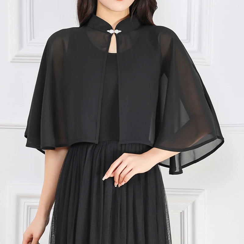 Clasp Front Chiffon Capelet for Layering over Dresses and Tops