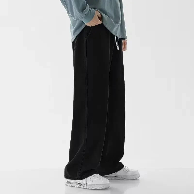Men's Loose Straight-Leg Elastic-Waist Full-Length Jeans