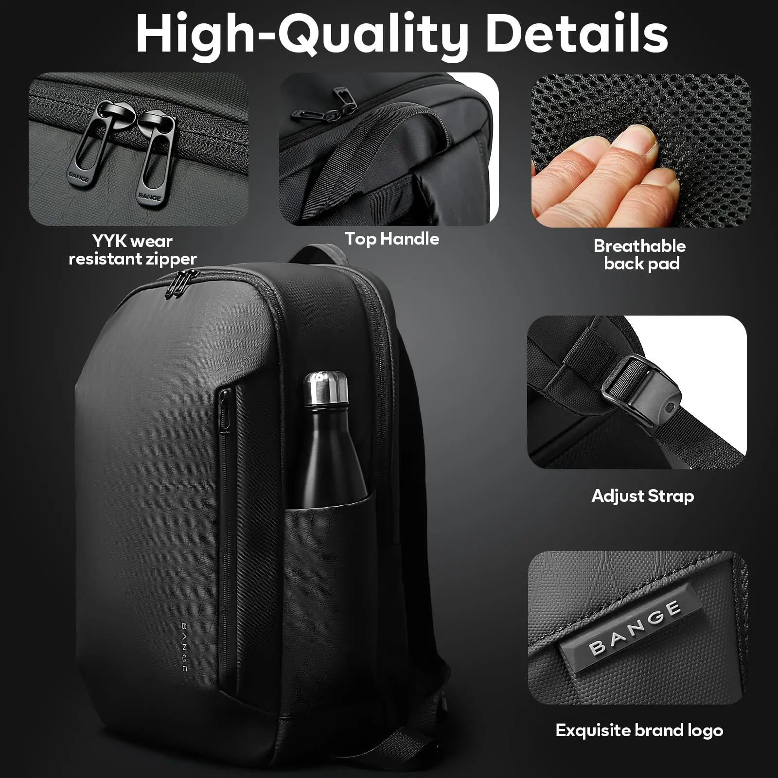 Boxy Laptop Backpack with Zipper Opening and Side Pocket Design