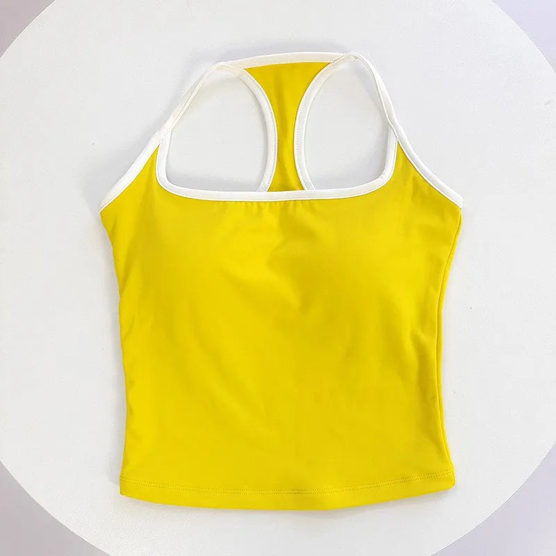 Women's Contrast Trim Racerback Cropped Tank Top