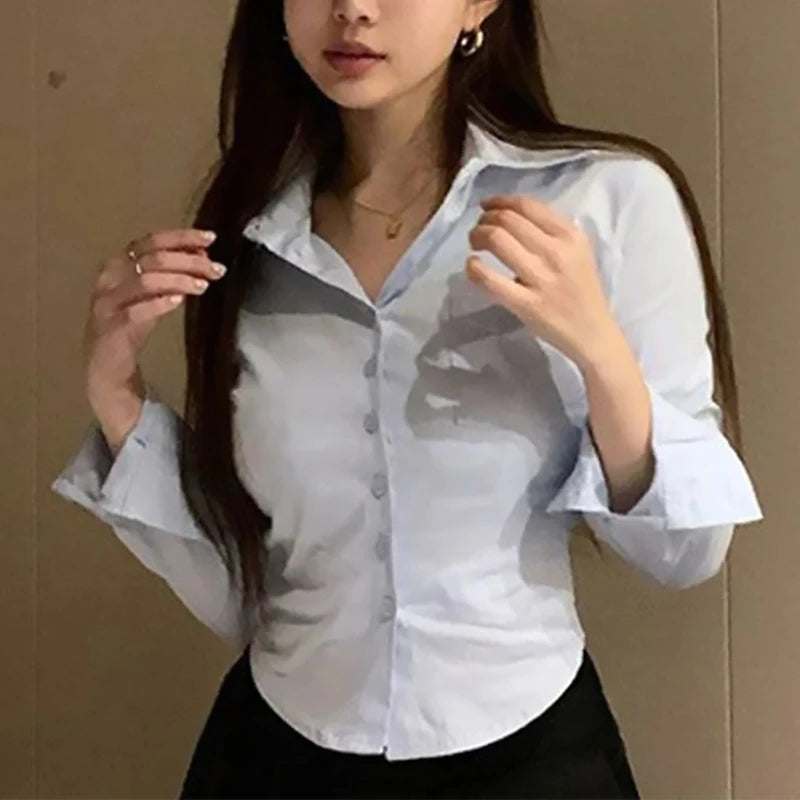 Women's Long Sleeve Button Front Pocket Detail Shirt
