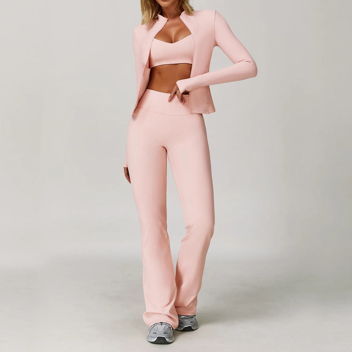 Women's Zip Layer Bra And Leggings Yoga Set