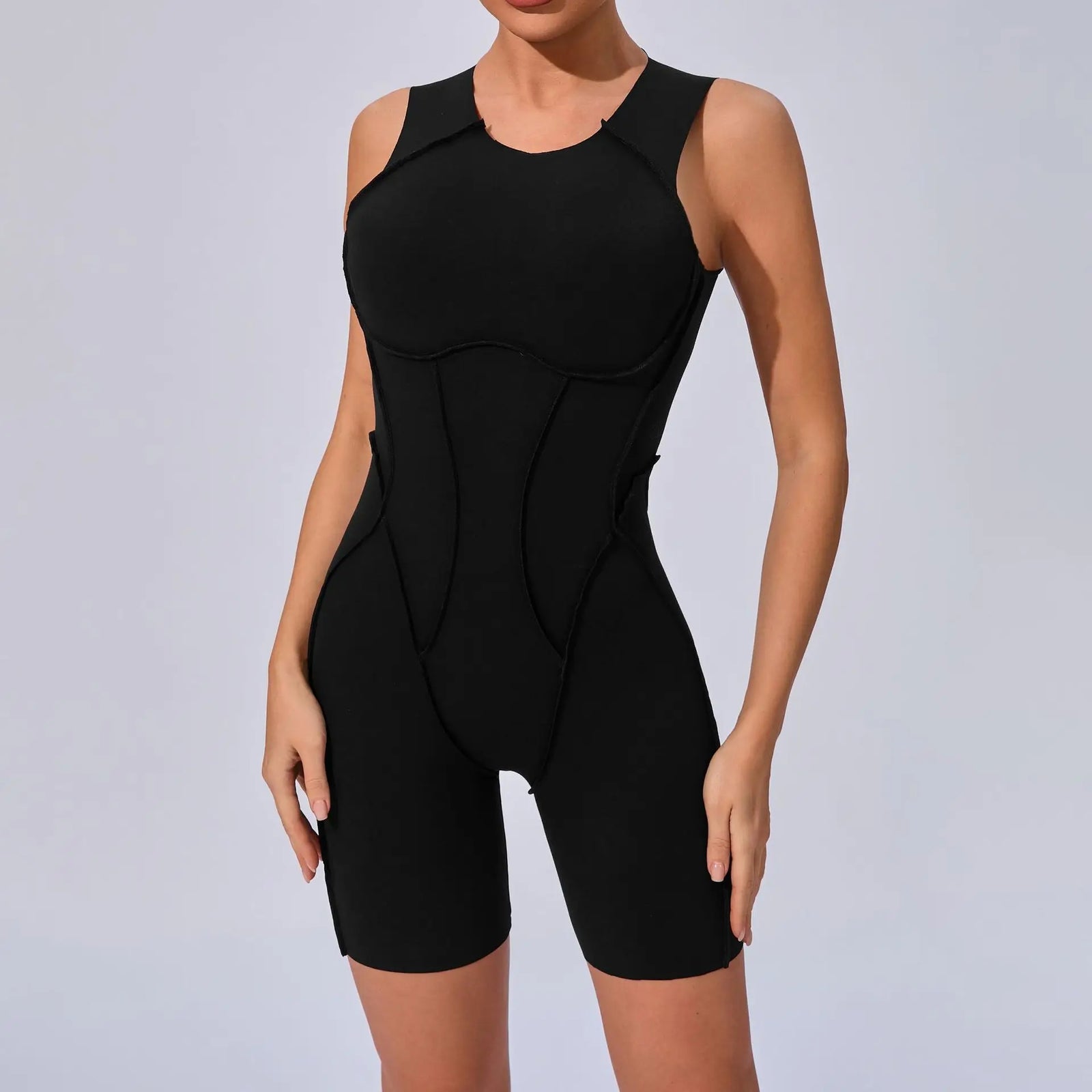 Women's Contour Seam Nylon Blend Workout One Piece in Multiple Sleeve Styles