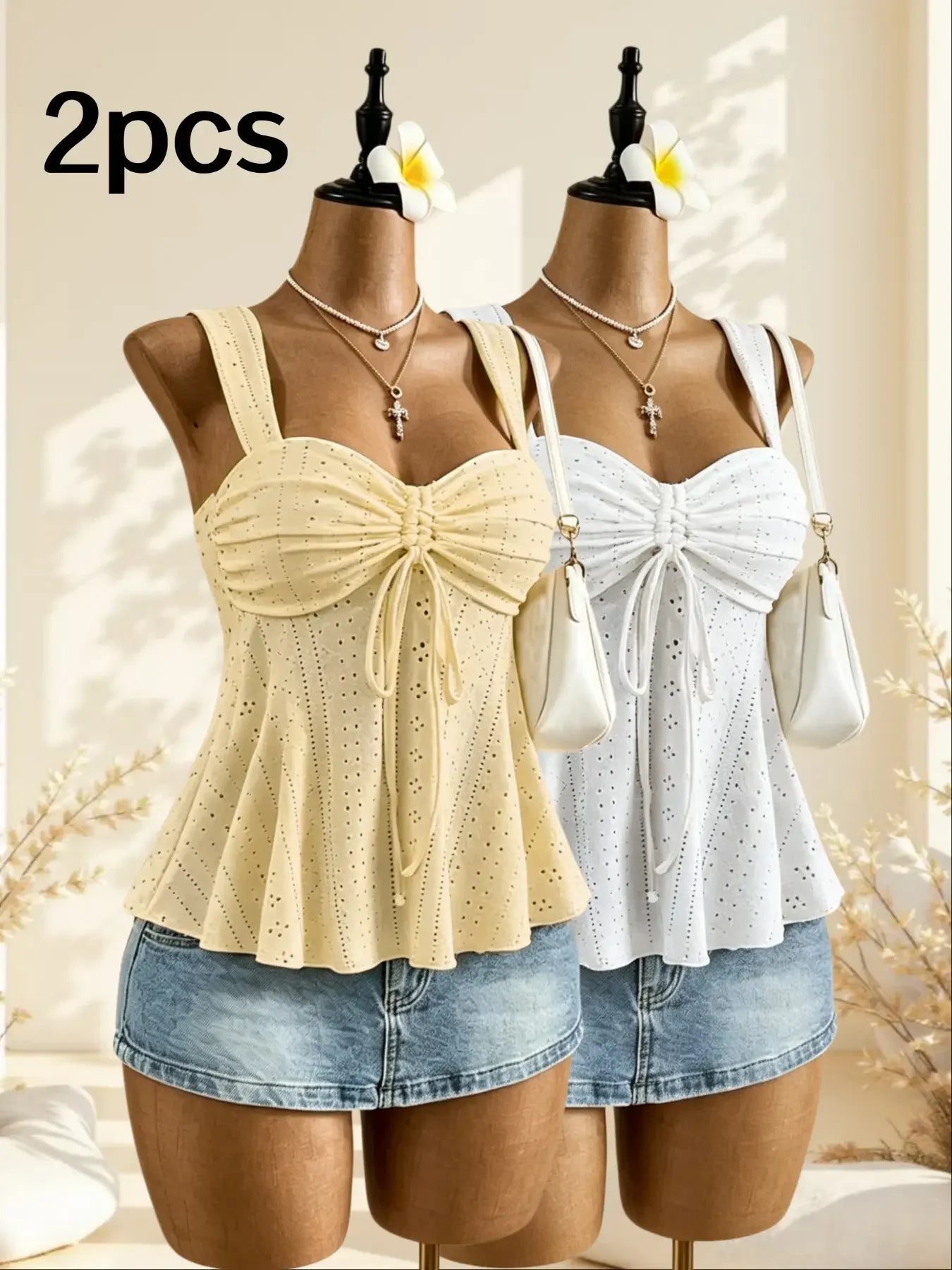 Women's Ruched Polyester Blend Peplum Camisole with Sweetheart Neck and Bow
