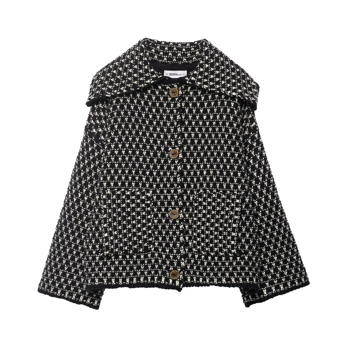 Women's Checked Button Front Shoulder Cape Cape Casual Knit Layer