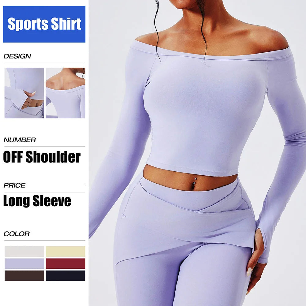 Women's Off-Shoulder Long-Sleeve Workout Crop Top