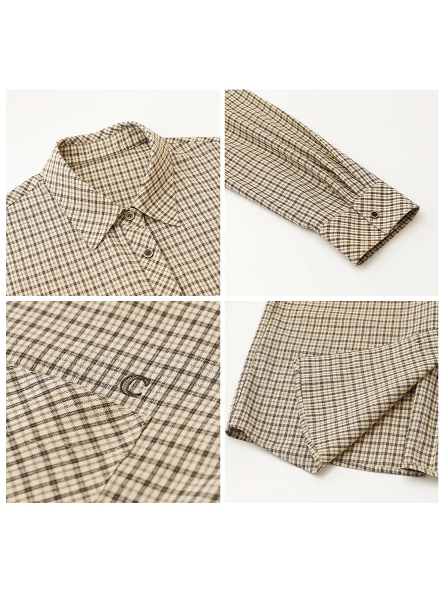 Women's Checked Long Sleeve Shirt with Plain Colour Options