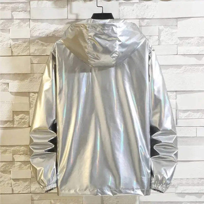 Metallic Finish Long Sleeve Front Zip Casual Bomber Jacket