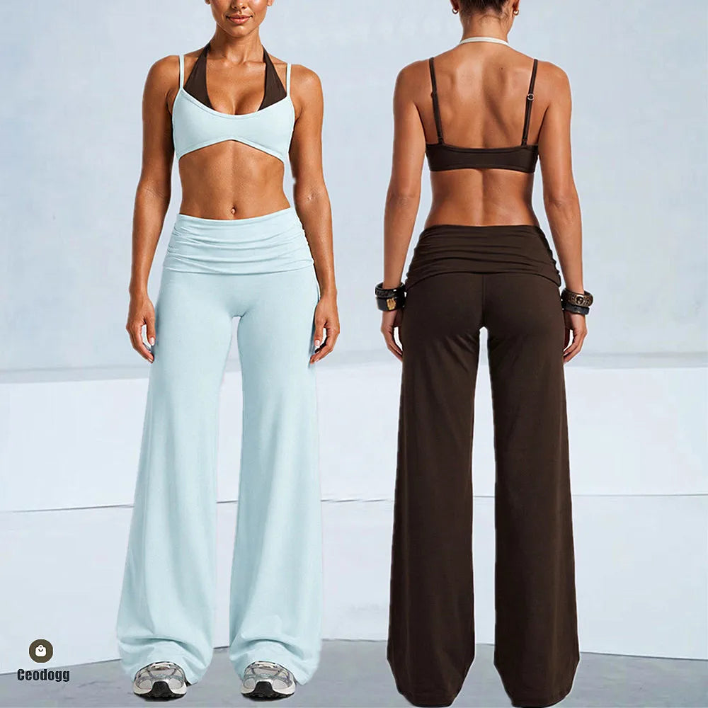 Women's Nylon Blend Flared Workout Pants with Coordinating Top Style Options