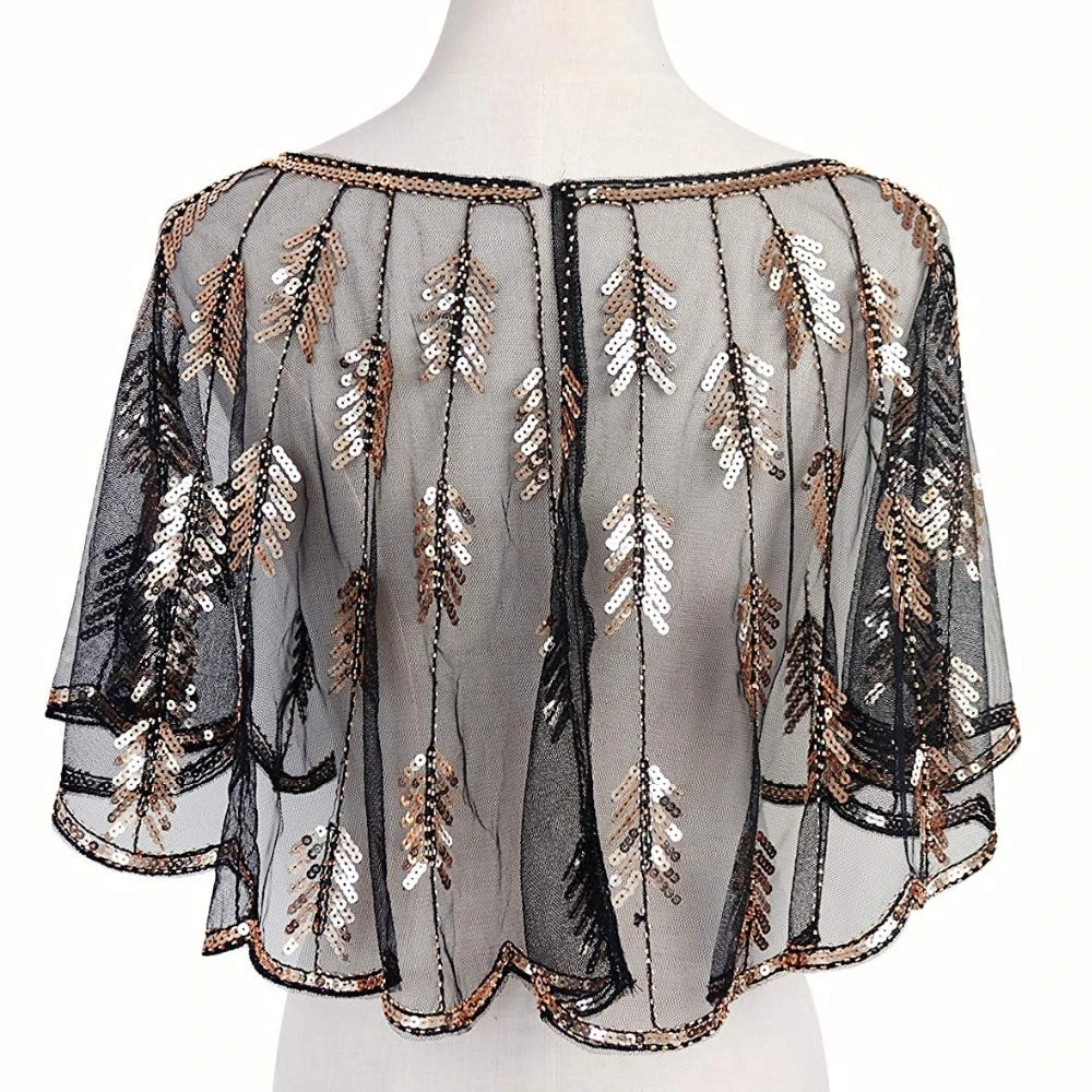 Leaf Pattern Sequin Capelet for Layering over Dresses and Tops
