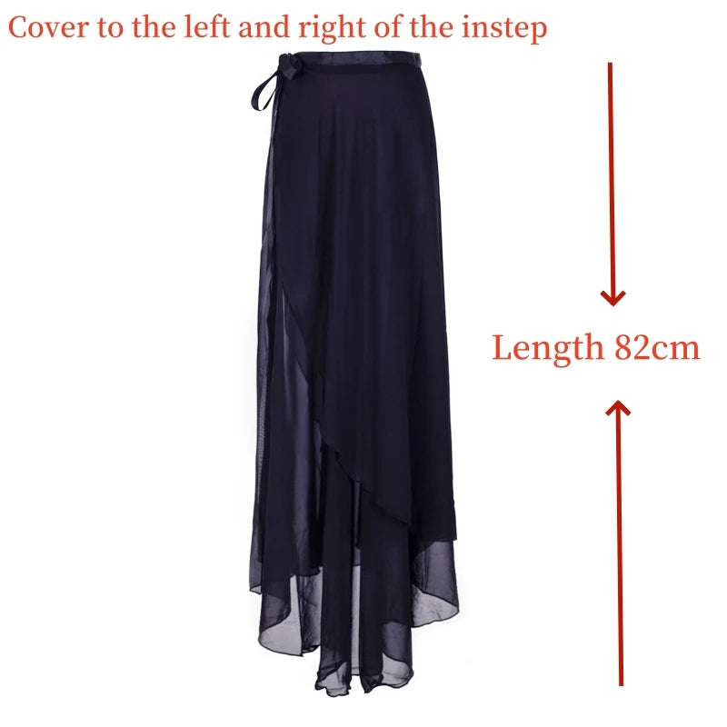 Women's Long Chiffon Ballet Skirt with Wrap Waist and Flowing Hem
