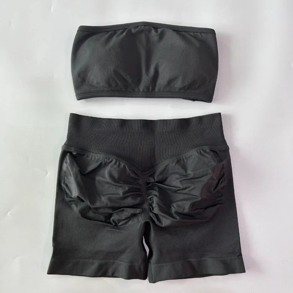 Women's Bandeau Top and Shorts Workout Set