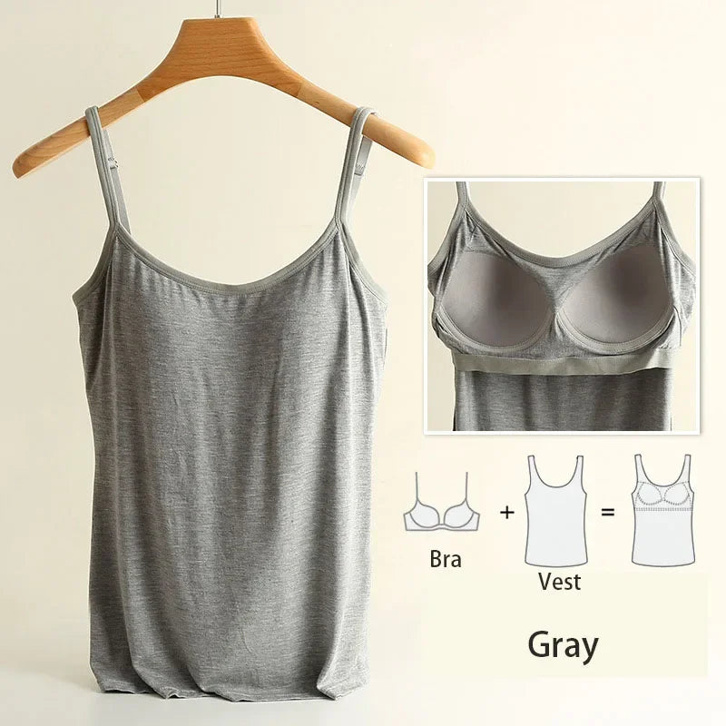 Women's Scoop Neck Camisole with Thin Straps and a Built-In Bra