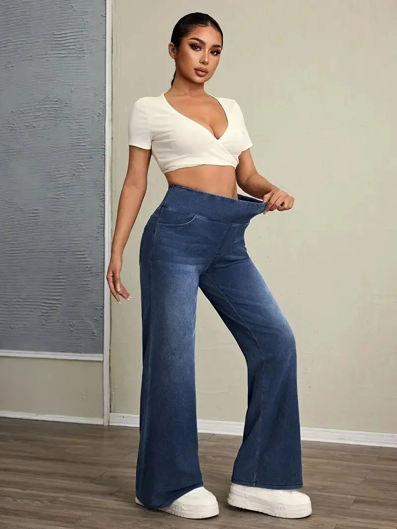 Women's Elastic Waist Flared Leg Denim Jeans For Everyday Outfits