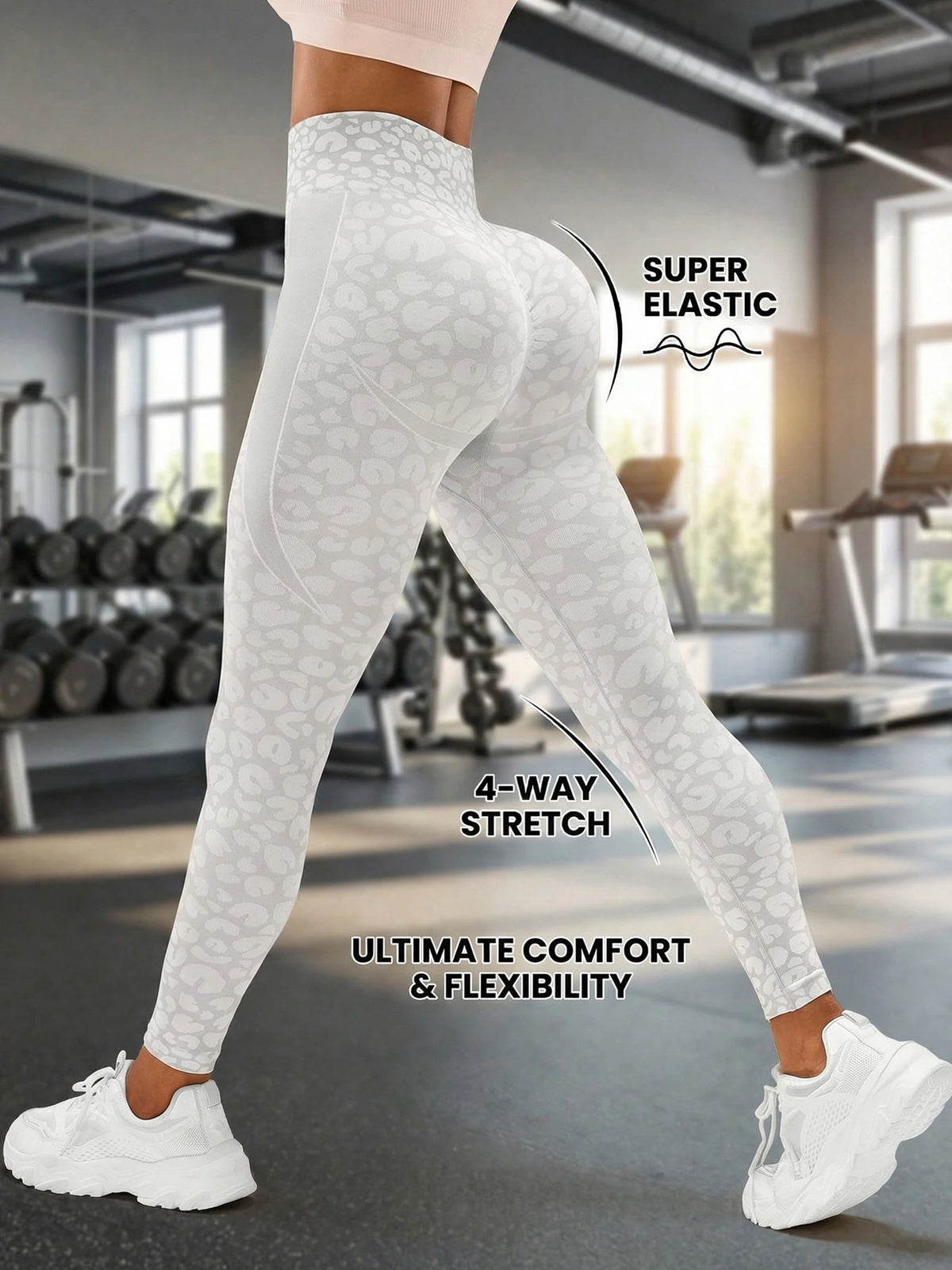 Women's Leopard Print Textured Full Length Leggings For Workout Outfits