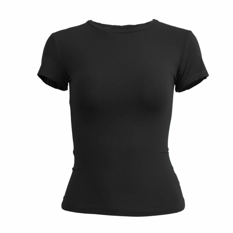 Women’s Slim-Fit Stretch Knit Crew-Neck T-Shirt with Short Sleeves
